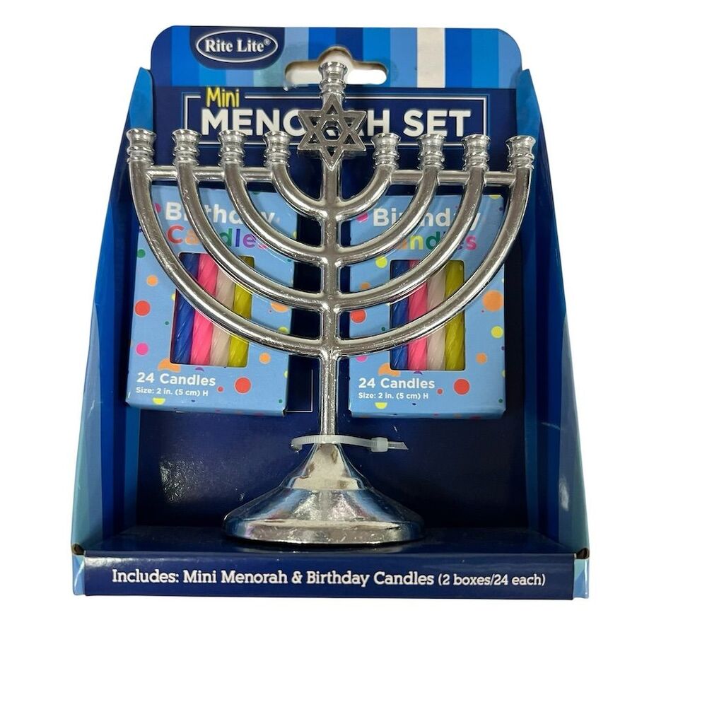 Rite Lite Mini Menorah Set with Candles for Hanukkah Multicolor